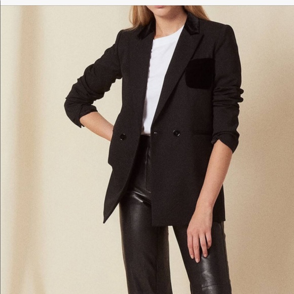 SANDRO サンドロ オーバーサイズ ジャケット 黒 36 Sandro Black Blazer With Velvet Detailing Size 36 Relaxed Fit